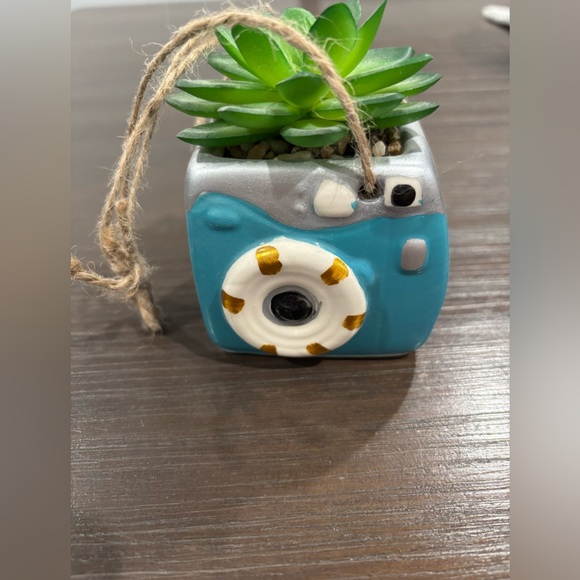 Blue Retro Camera with Fake Succulent Hanging Decor - Picture 2 of 7